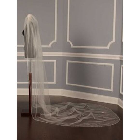HOMA BRIDAL Veil Cathedral Beaded Crystals Diamond White Long 2 Layer 96L NWT - Picture 5 of 8